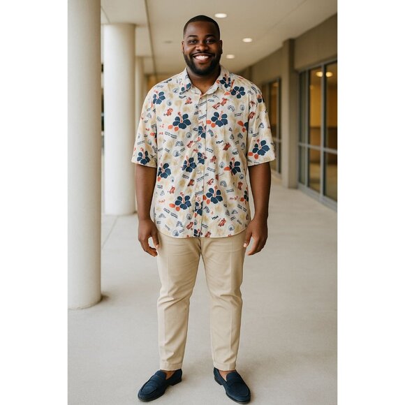 Union Station St. Louis XXL Shirt Hawaiian Button-Up Retro Floral Train Print - Picture 9 of 9